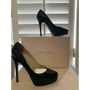 Jimmy Choo COSMIC KID LEATHER BLACK HEELS PUMPS 38